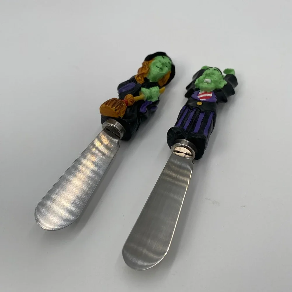 Boston Warehouse Halloween Witch Vampire Cheese Spreaders Set 2‎ Stainless Steel